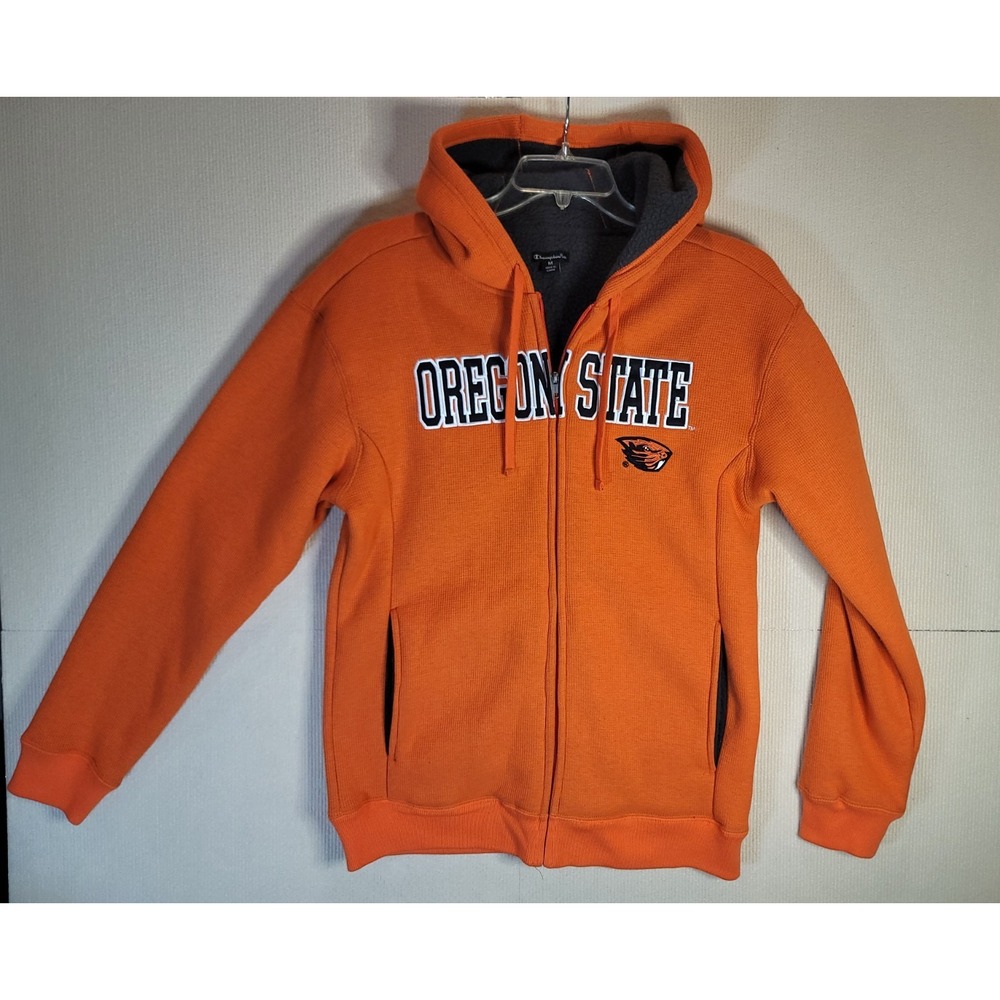 Oregon State Beaver Heavy Full Zip fleeced lined Hoodie Medium front logo orange